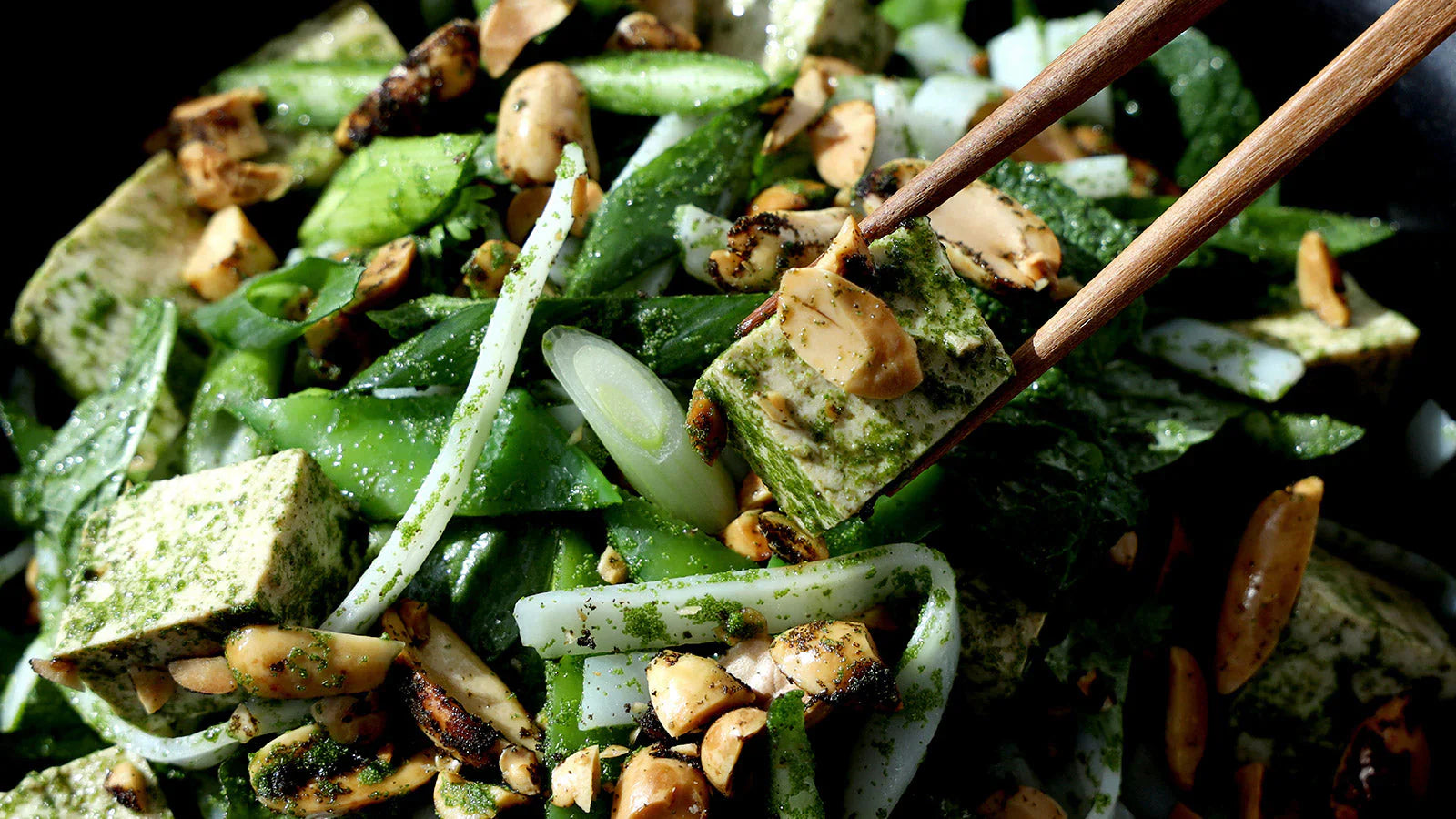 Mankai Tofu Salad with Rice Noodles